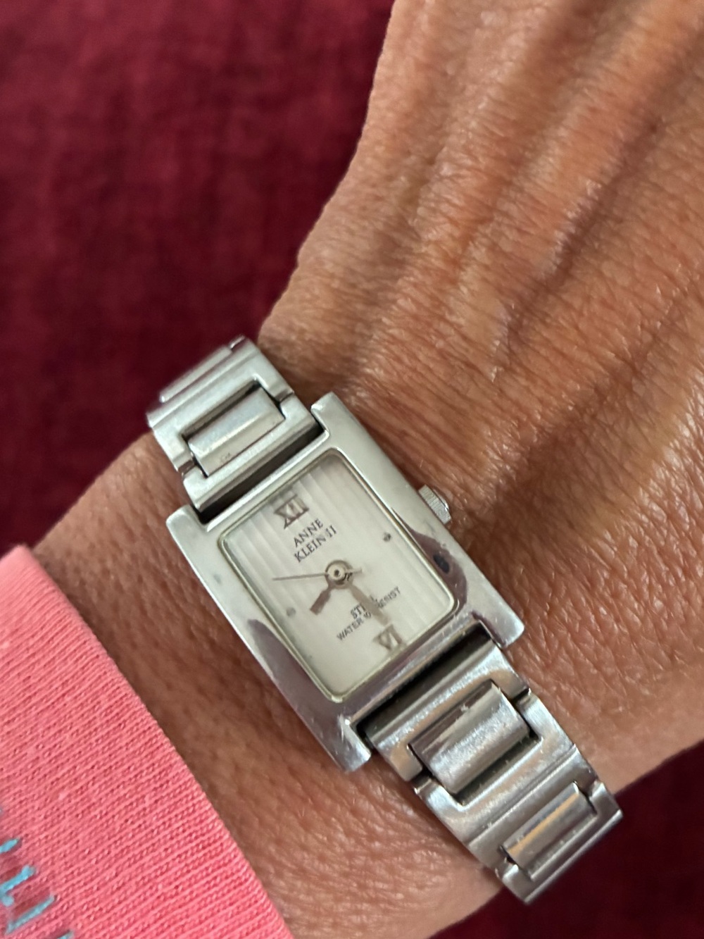 Anne Klein Stainless Steel Silver-Tone Rectangular Bracelet Watch - New Battery